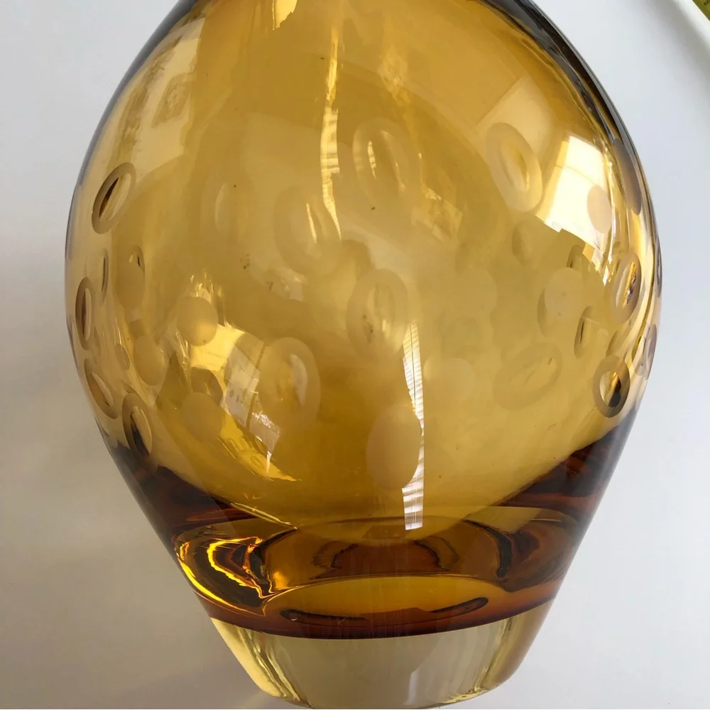 Large Crate & Barrel Amber Vase with circle indents 11x7